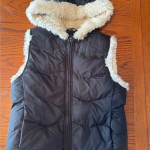 Big girl Black Puffer Vest with Cream faux Lining